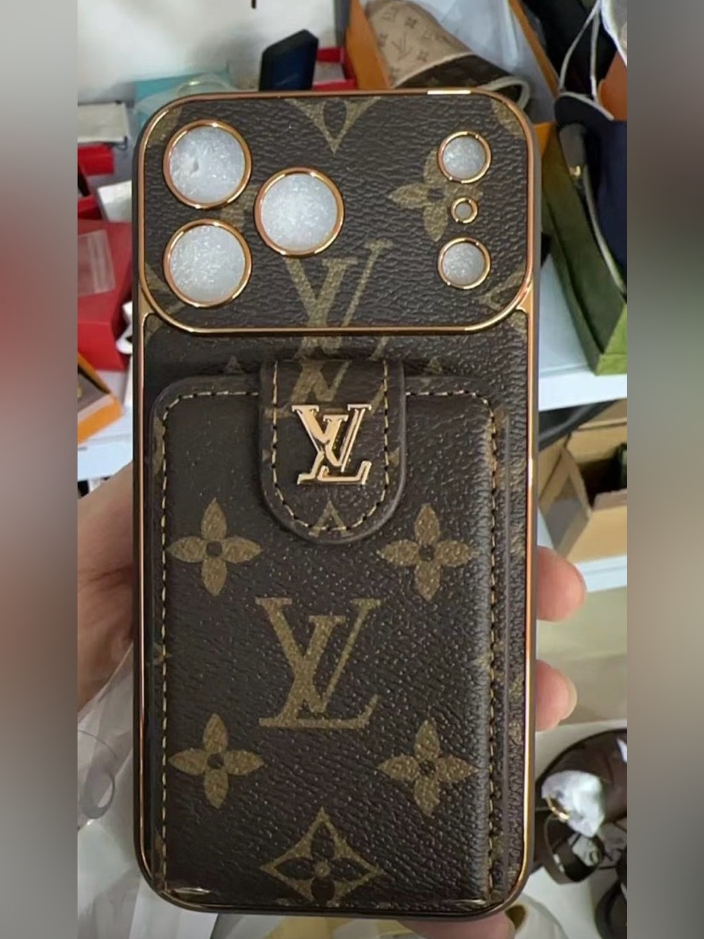 Luxury inspired Monogram Phone Case with Card Pocket. iPhone 17pro max